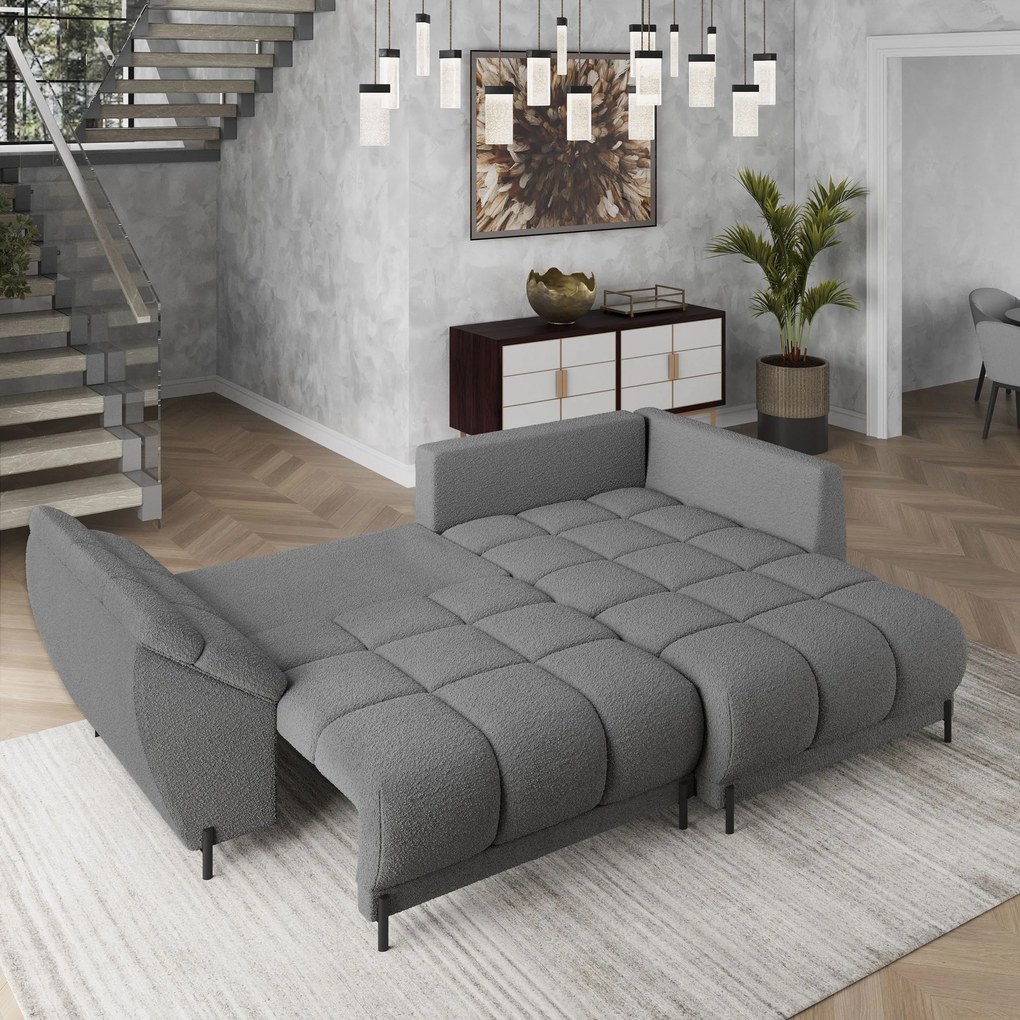 Masseno Narożnik VESTANO z funkcją spania i pojemnikiem na pościel Narozniki L, Rozkładana sofa - Szary, QUELLE 92