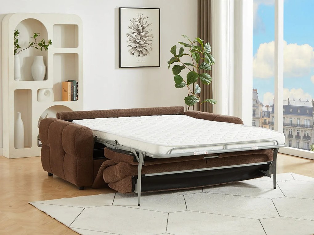 Kanapa  3-osobowa rozkładana z brązowej tkaniny szenilowej  ECORIA