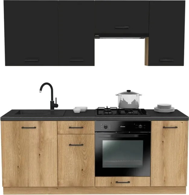 Zestaw Mebli Kuchennych MODERN 200 cm Dąb Evoke/Czarny Loftowy