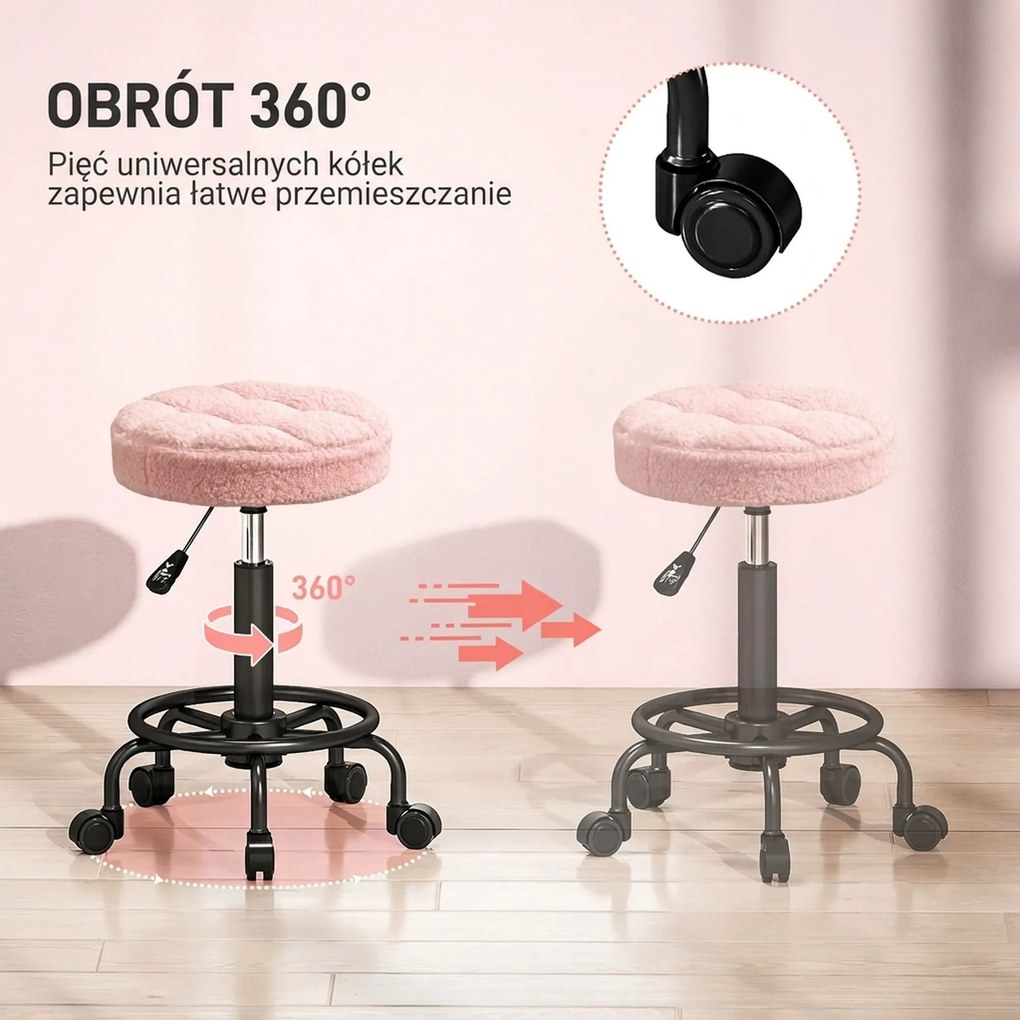 HOMCOM Regulowany hoker obrotowy 50-66 cm 360° obrotowy Ø50 x 50-66 cm Różowy