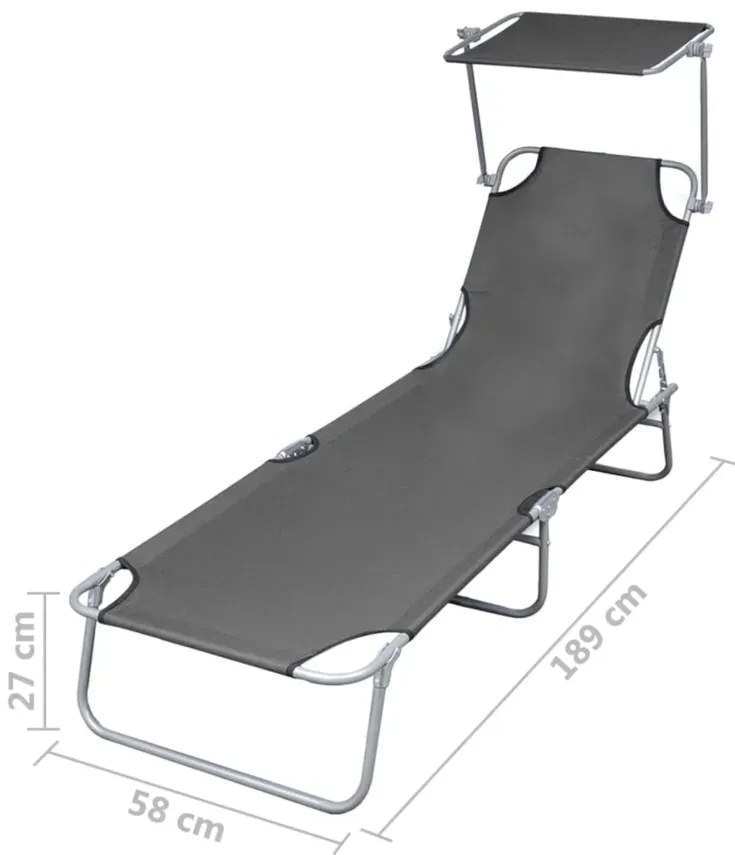 Aluminiowy leżak ogrodowy z zadaszeniem Tatami - szary