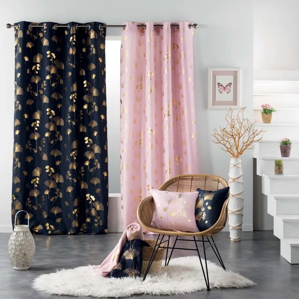 Zasłona w granatowo-złotym kolorze 140x260 cm Bloomy – douceur d'intérieur