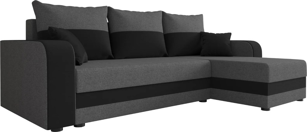 Rozkładana narożna sofa VALERIO 238x140 cm, ciemnoszara/antracytowa, uniwersalna + 2 poduszki GRATIS