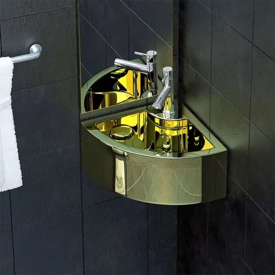 Złota narożna umywalka ceramiczna - Selene