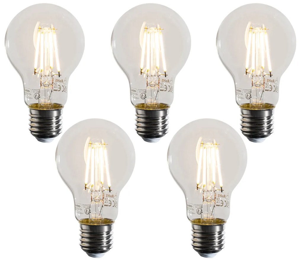 Zestaw 5 ściemnialnych żarówek LED E27 A60 przezroczystych 4W 470 lm 2700K