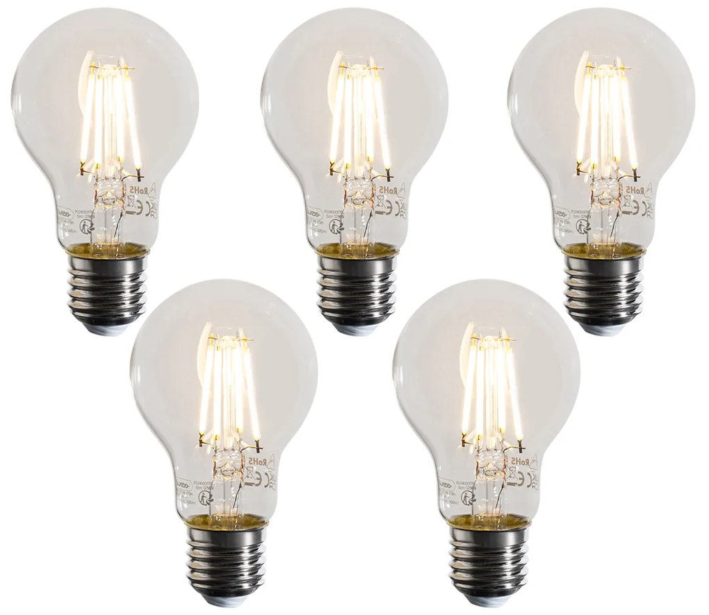 Zestaw 5 ściemnialnych żarówek LED E27 A60 przezroczystych 4W 470LM 2700K