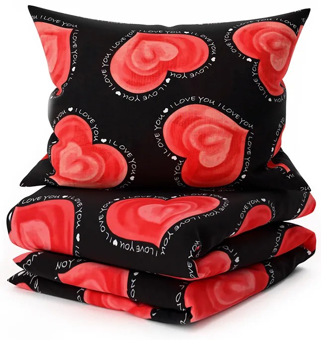 PrzytulneMieszkanie.pl PrzytulneMieszkanie.pl Pościel z polibawełny na 2 łóżka VALENTINE, czarna Rozmiar pościeli: 2 szt 70 x 90 cm | 2 szt 140 x 200 cm