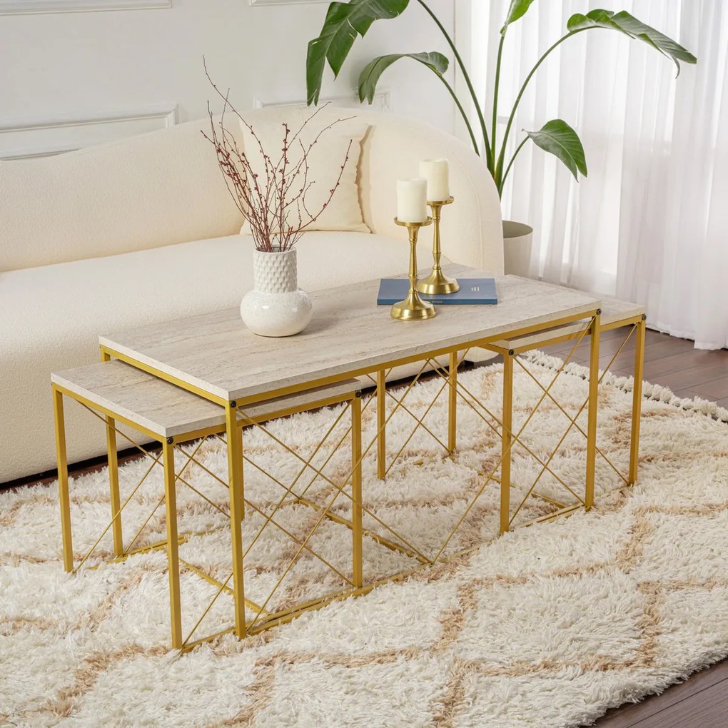 Stolik konferencyjny Defne Gold Travertine