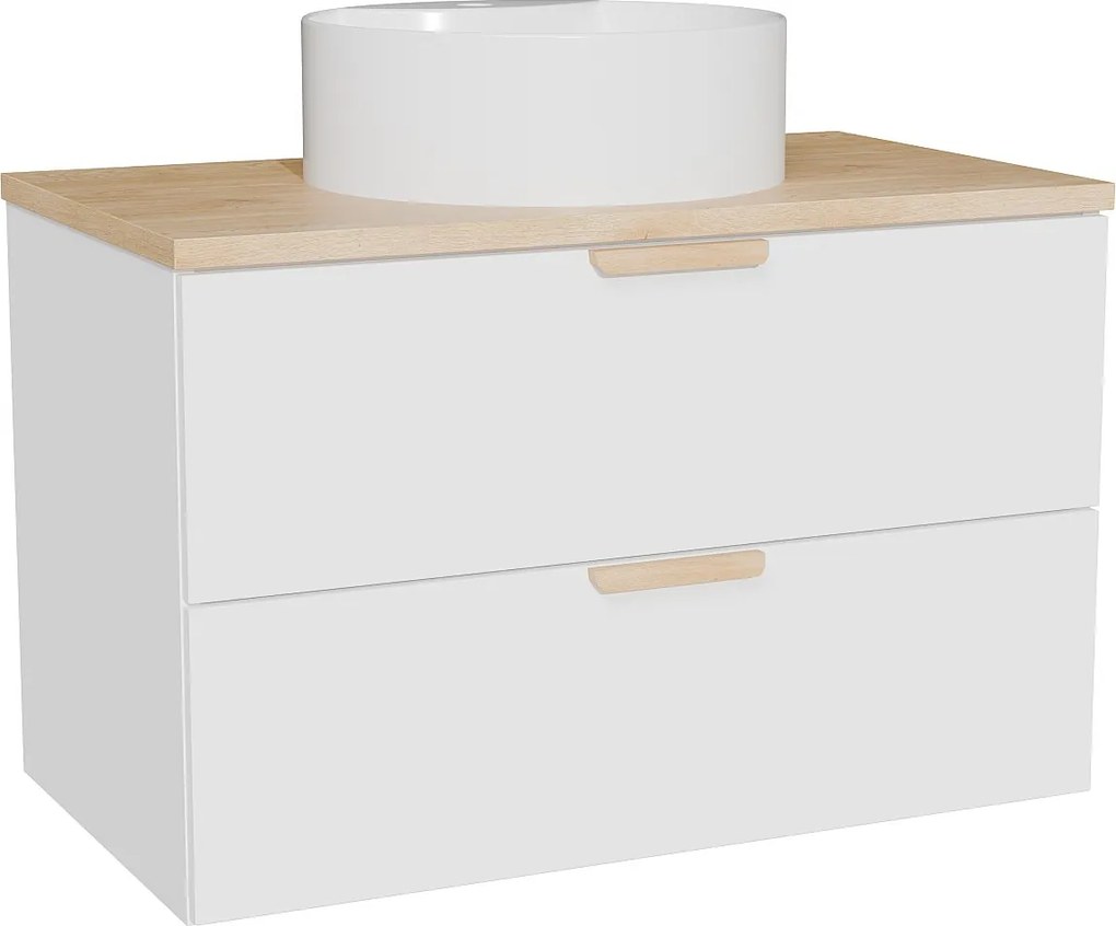 Wisząca szafka łazienkowa z okrągłą umywalką nablatową – Biała – S80 cm – AVORELI