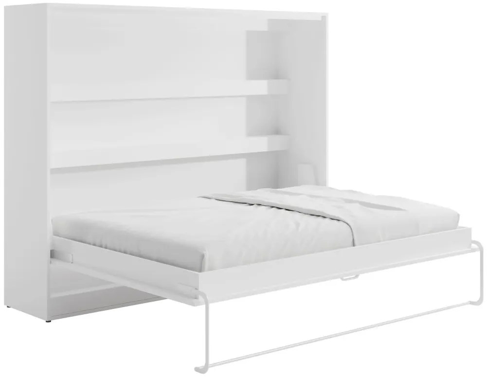 Łóżko chowane w szafie 140 × 200 cm – Otwieranie poziome manualne – oświetlenie LED – Białe – RAPILI