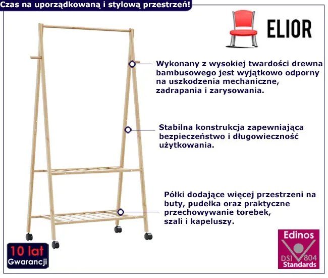 Wieszak na ubrania z półkami i kółkami 96cm - Tempra 3X