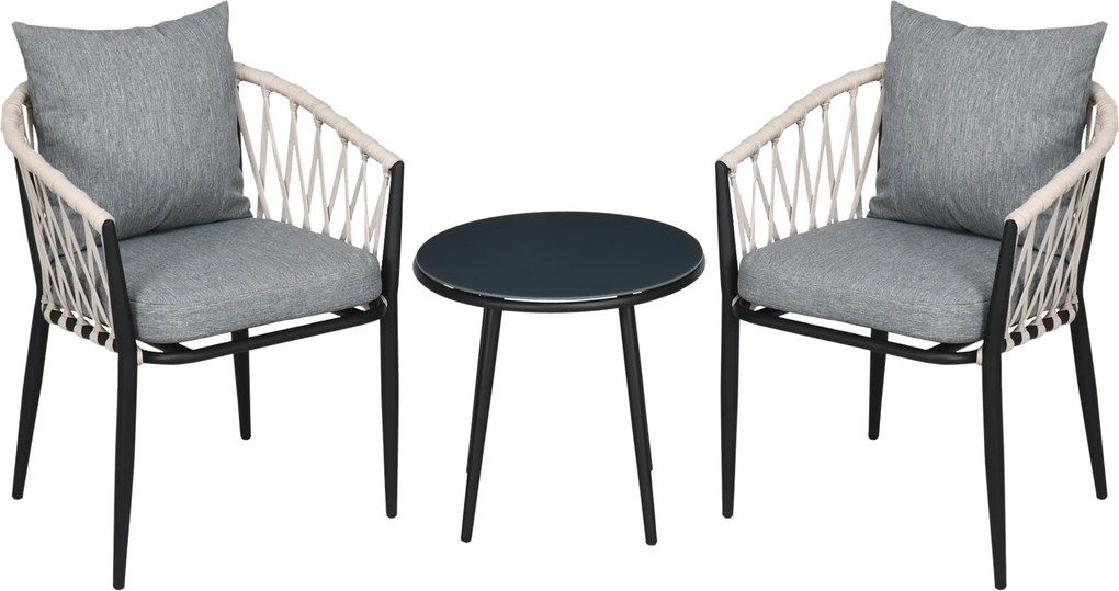 Outsunny Zestaw mebli ogrodowych dla 2 osób z 1 stołem, 2 krzesłami z poduszkami siedziskowymi, zestaw na balkon, stal, szary