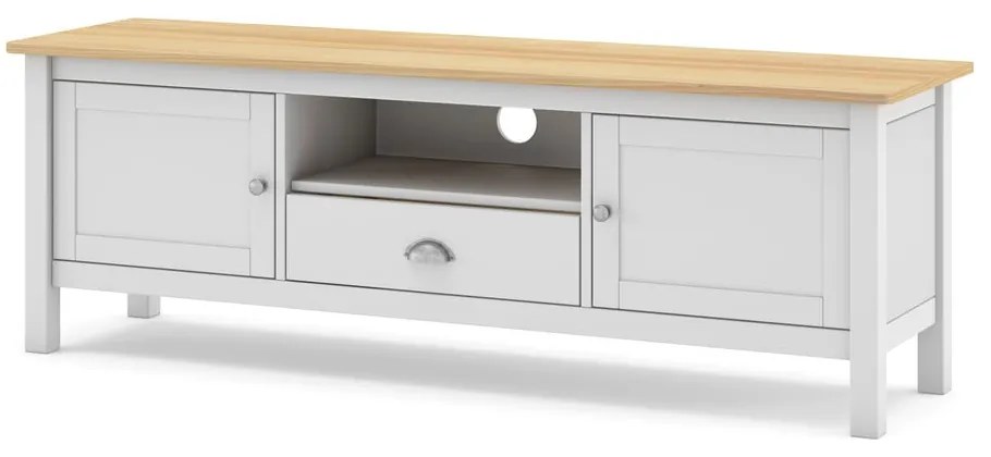 Biało-naturalna szafka pod TV z drewna sosnowego 158x53 cm Misti – Marckeric