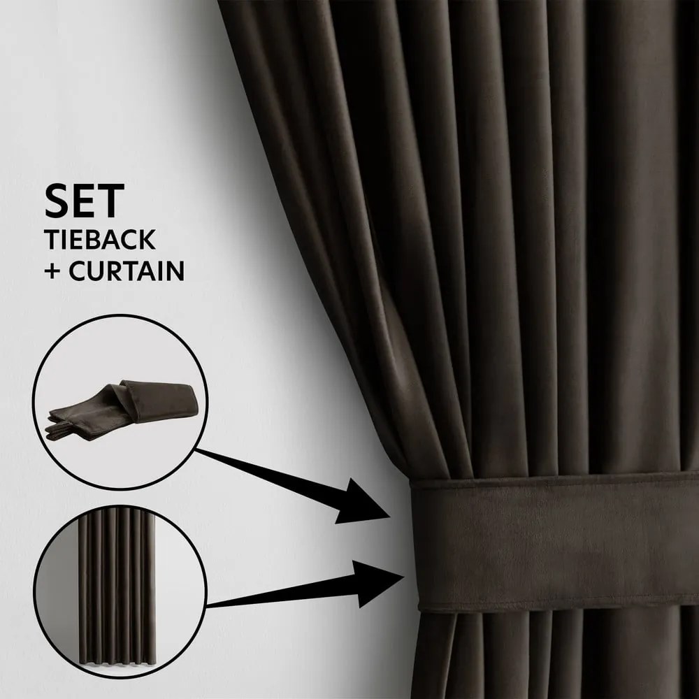 Brązowa aksamitna zasłona częściowo zaciemniająca (dimout) 140x270 cm Eyelets – Restilo