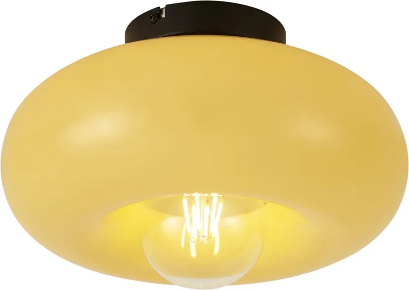 Lampa sufitowa retro czarna z żółtym szkłem 30cm - Glaze