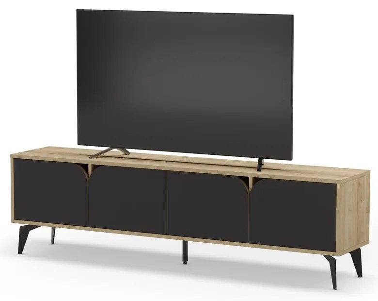 Czarna szafka pod TV w dekorze dębu 180x51 cm Nola – Marckeric