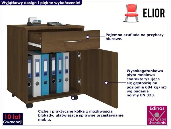 Klasyczny kontenerek biurowy na kółkach brązowy dąb - Winta 3X