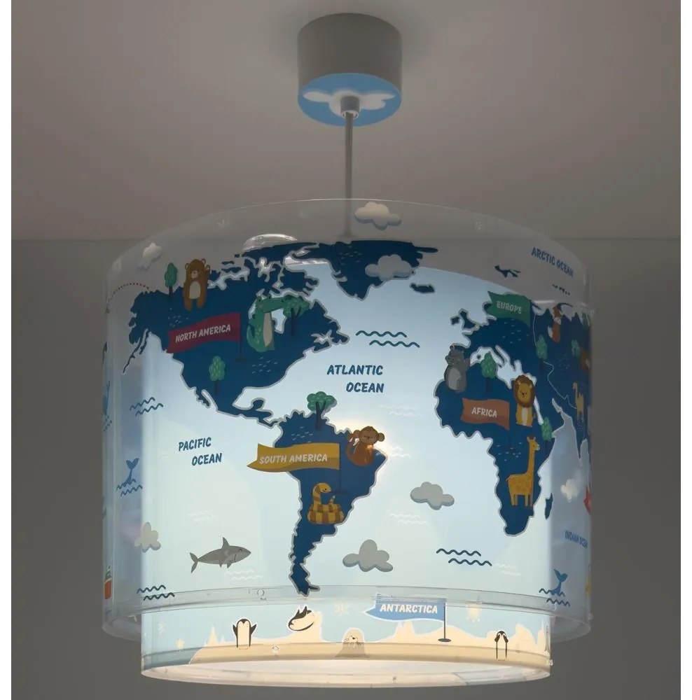 Dalber 40672 - Dziecięcy żyrandol WORLD 1xE27/15W/230V niebieski