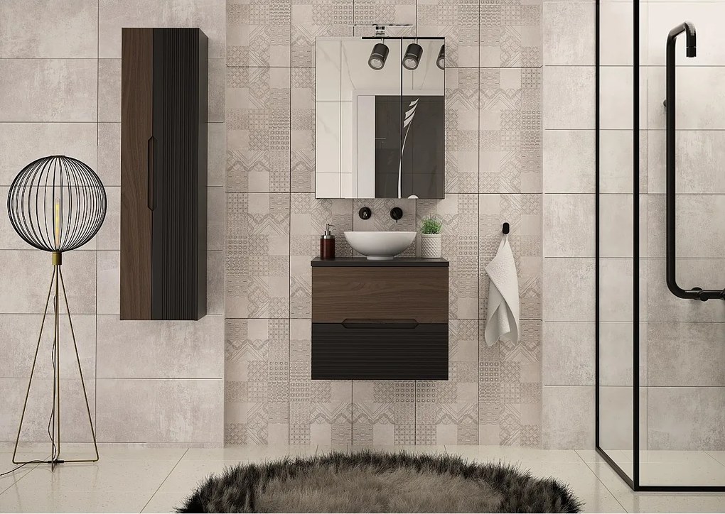 Szafka Łazienkowa pod Umywalkę 60cm Czarny Mat / Orzech Avella