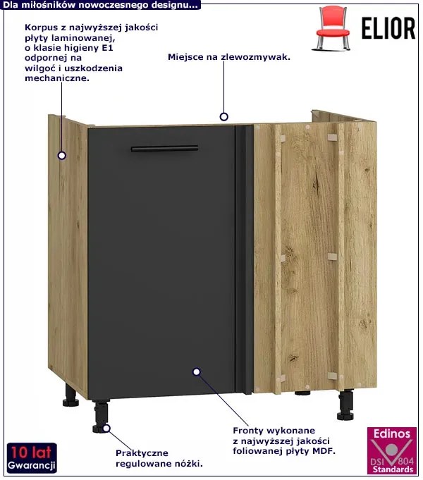 Szafka kuchenna pod zlewozmywak dąb craft + antracyt H2-P84