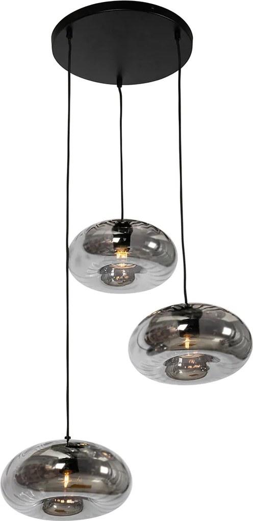 Lampa wisząca w stylu art deco czarna z dymionym szkłem okrągła 3-punktowa - Ayesha