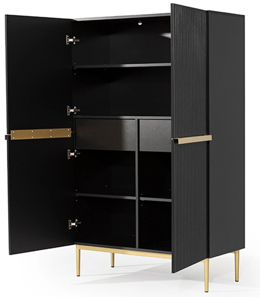 Komoda wysoka Nicole 100 cm - czarny mat / złote nóżki