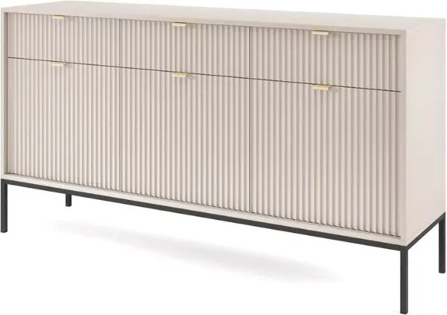 Cubero komoda 3 szuflady 154 cm nowoczesna ryflowany front metalowe nóżki