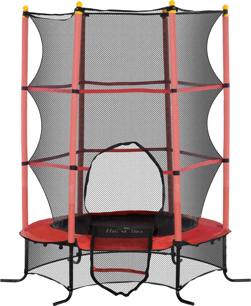 HOMCOM Trampolina dla dzieci, Ø163 cm, z siatką bezpieczeństwa, do użytku wewnątrz i na zewnątrz, do 50 kg, Stal, Plastik, Czerwona