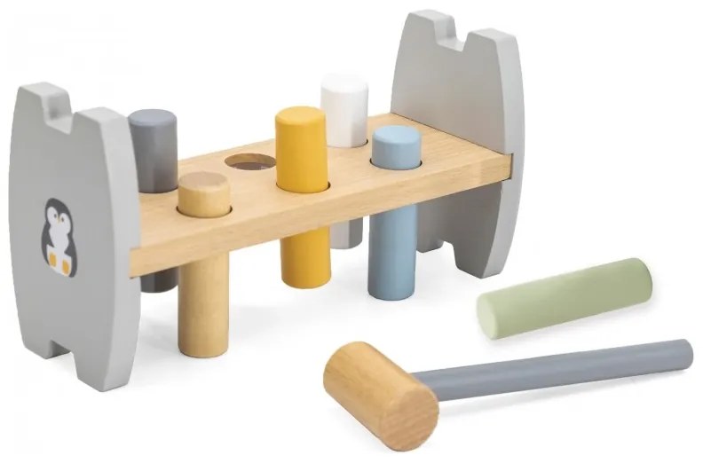 Viga polarb drewniana przebijanka wbijanka z młoteczkiem pingwinek montessori
