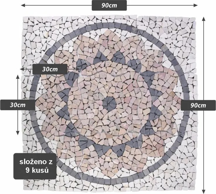 Mozaika marmurowa, motyw Słońca, 90 x 90 cm.