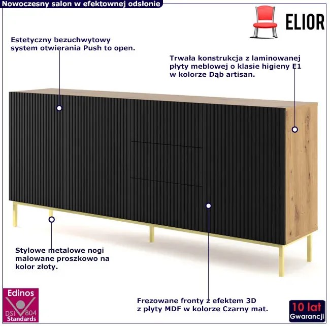 Komoda z lamelami na złotej ramie artisan + czarny S2-W17