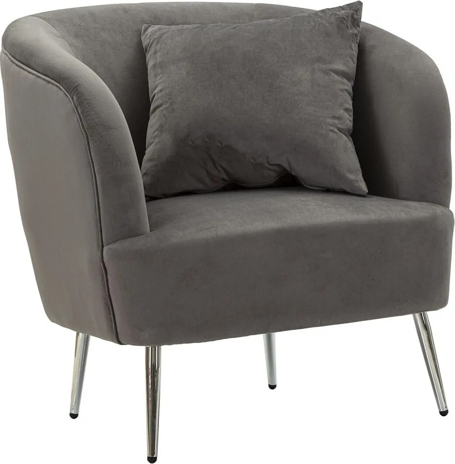 Fotel Silvery Glam 73x66x78 cm w kolorze szarego aksamitu i srebrnych nogach – nowoczesny i wyrafinowany design z dołączoną poduszką – luksusowy komfort