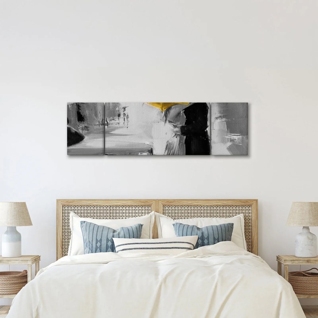 Obraz - Zakochana para pod parasolem, żółty (170x50 cm)