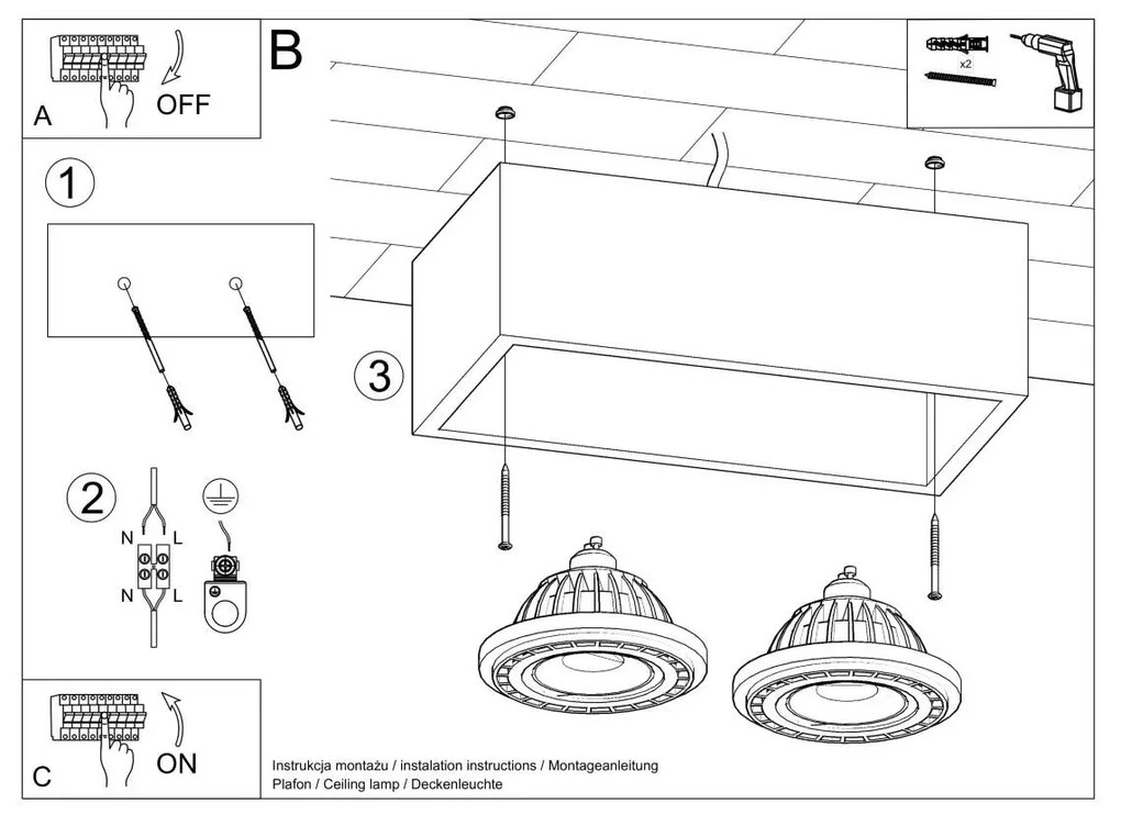 Plafon QUATRO 2 naturalne drewno SOLLUX LIGHTING