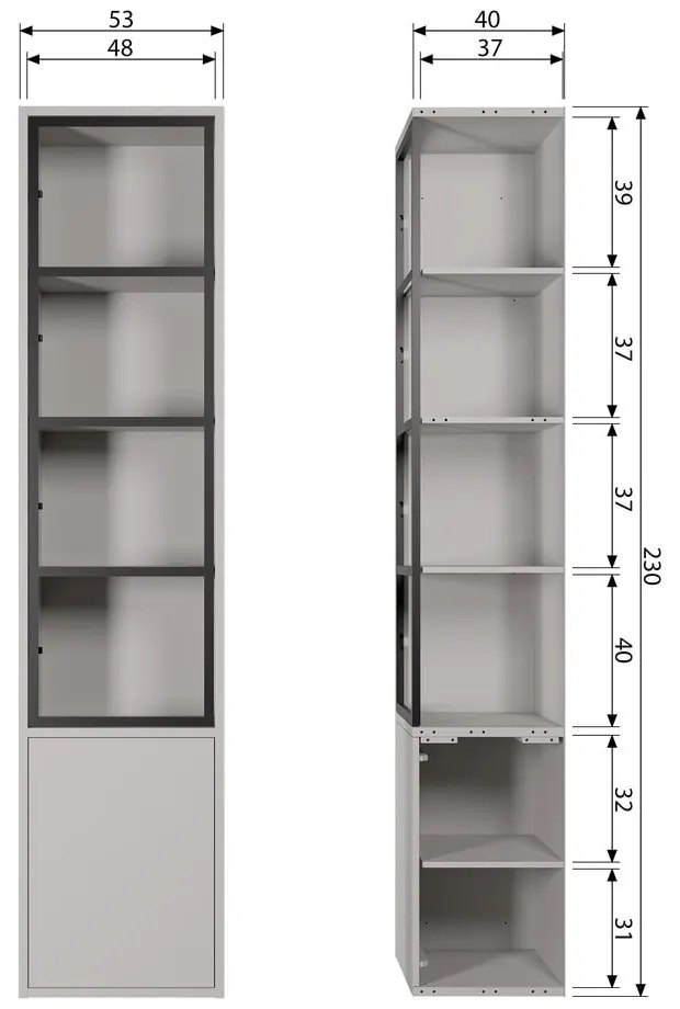 Jasnoszara witryna z litego drewna sosnowego 53x230 cm Basic – vtwonen