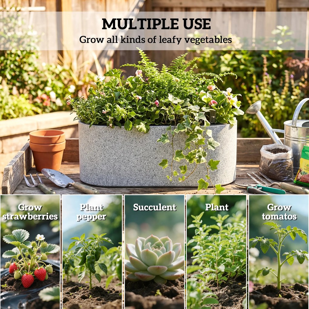 Outsunny Zestaw 2 Donic Wiszących z Systemem Drenażu i Haczykami 42 x 16 x 15 cm Jasnoszary | Aosom PL