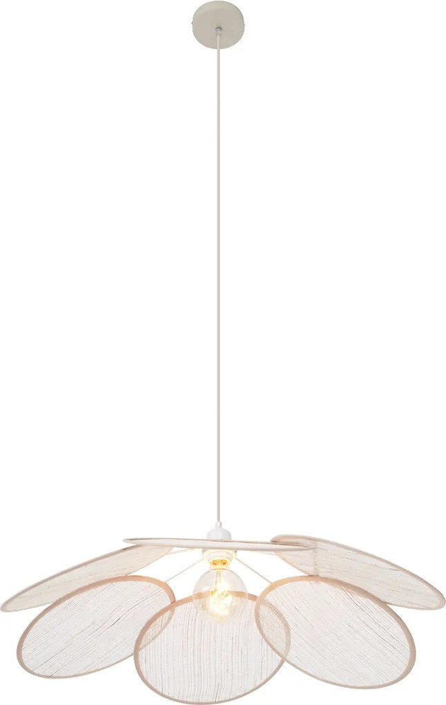 Lampa wisząca Japandi kremowa z lnianym abażurem - Aisha