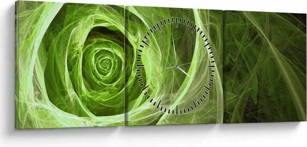 Obraz - Abstrakcyjny zielony róż (z zegarem) (90x30 cm)
