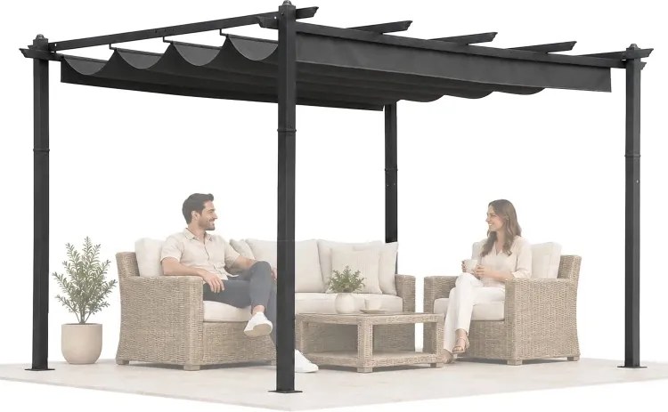 Pergola tarasowa FG632 szara 4x3 m z przesuwanym zadaszeniem