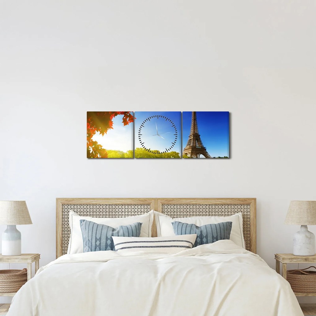 Obraz - jesień w Paryżu (z zegarem) (90x30 cm)