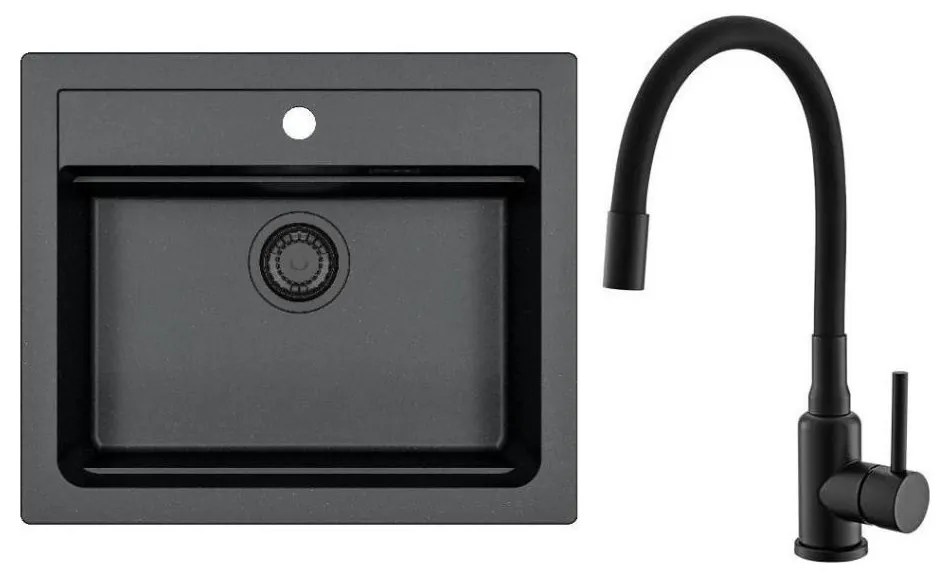 ALVEUS SETA23228 - Zlew kuchenny ATROX+bateria zlewozmywakowa MINTAS 34cm granit/czarny