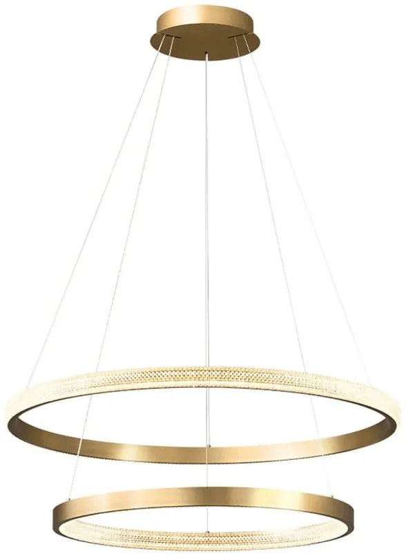 Dona Podwójna 80 - lampa wisząca do salonu, dwa pierścienie LED - mosiądz, średnica 60, 80cm