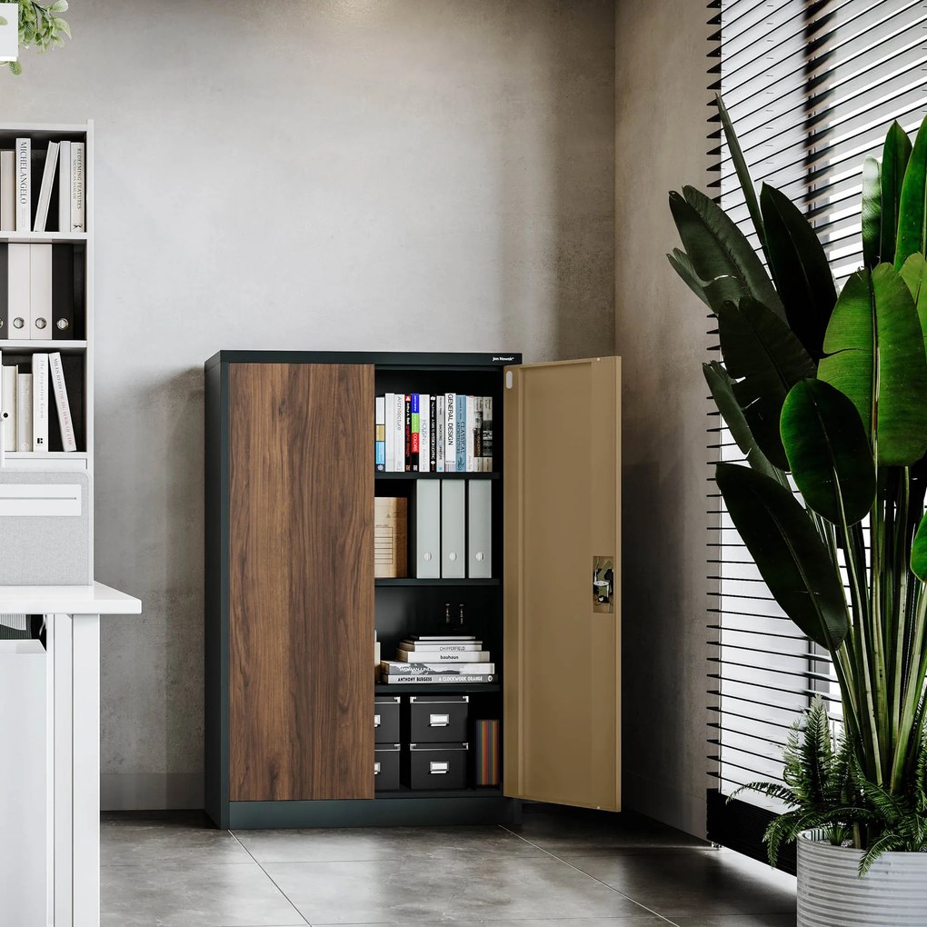 Szafa biurowa metalowa niska z 3 półkami antracytowa/orzech, 900x1400x400 mm: KEVIN Eco Design