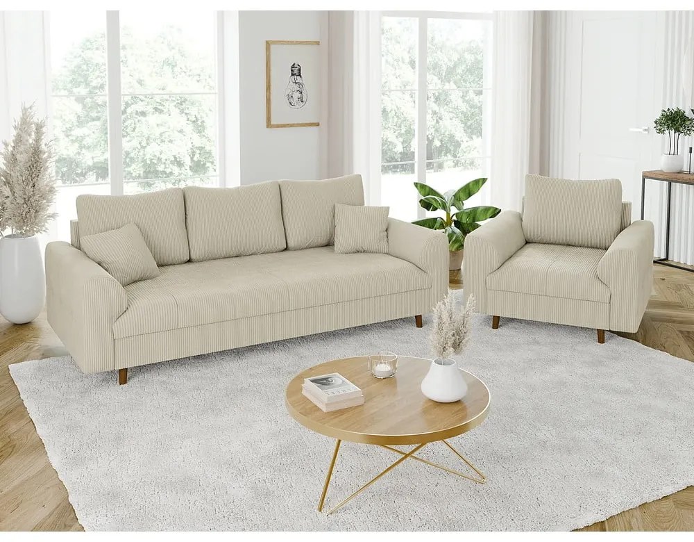 Beżowa sztruksowa sofa 210 cm Ariella – Ropez