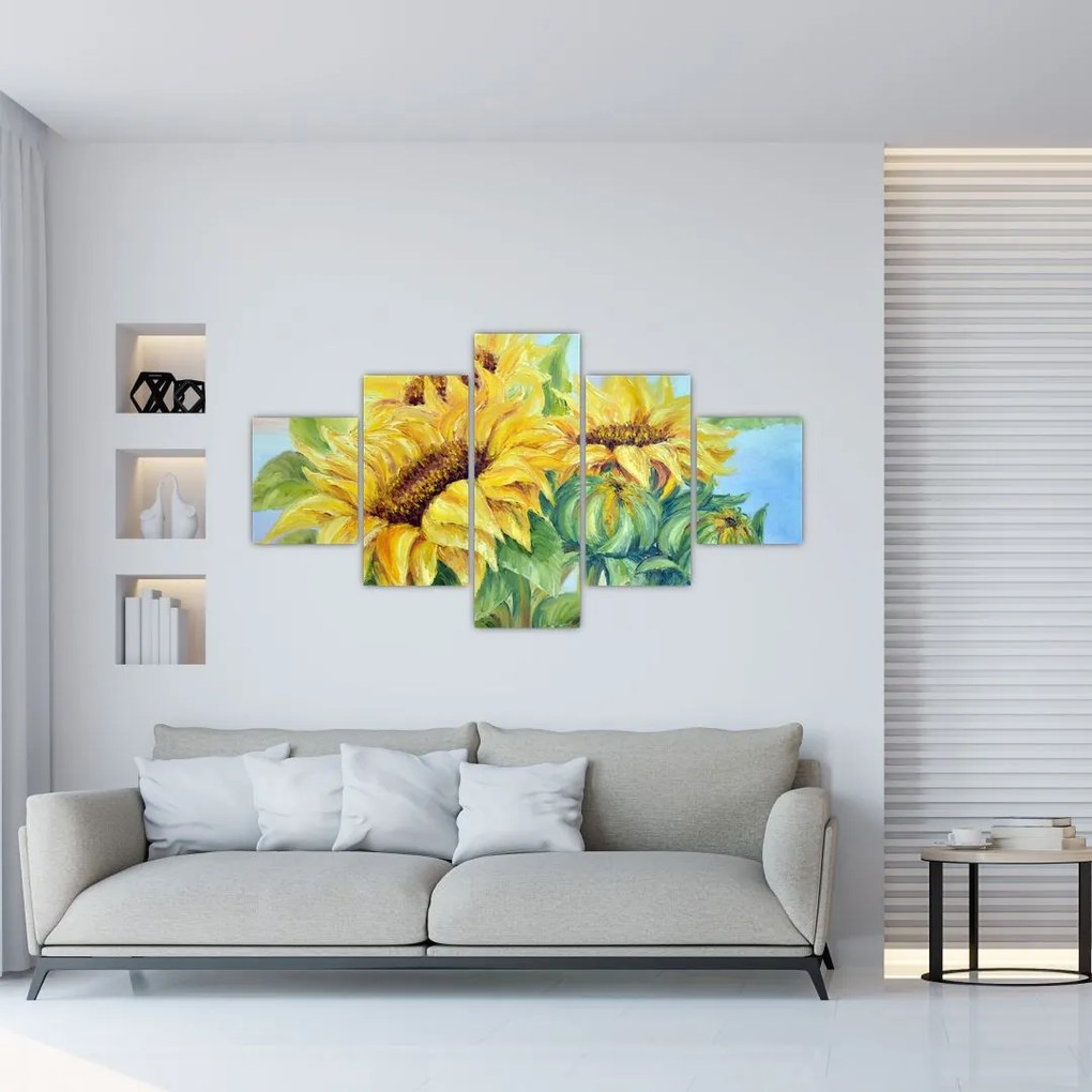 Obraz kwitnących słoneczników (125x70 cm)