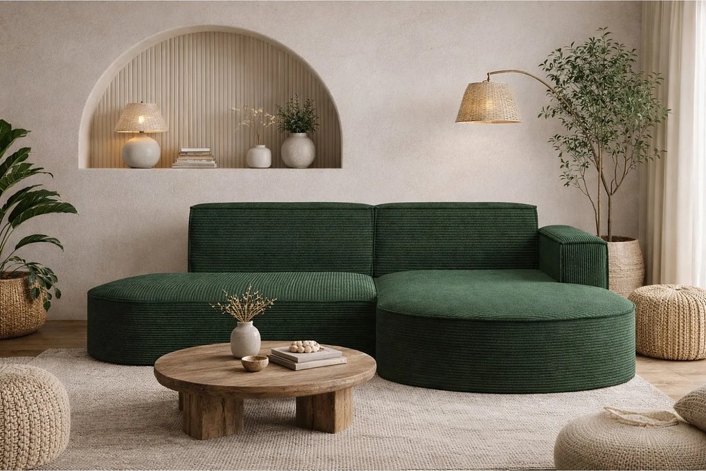 Narożnik MODENA STUDIO, tkanina sztruksowa Poso, Ciemnozielony, Prawy