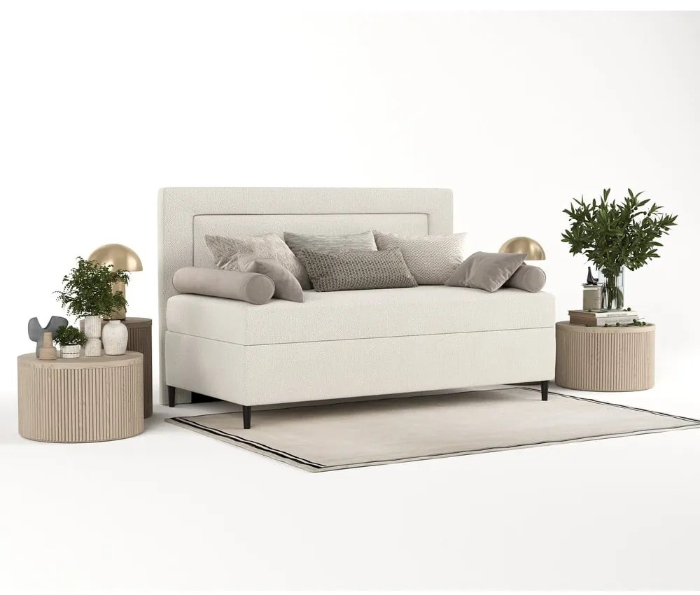 Beżowe tapicerowane łóżko jednoosobowe 90x200 cm Alba – Maison de Rêve