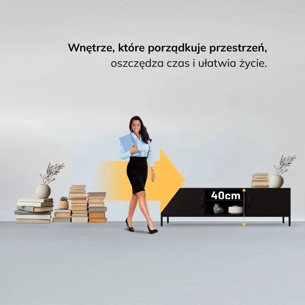 Metalowa szafka RTV Modern Rosaria XL, kolor czarny