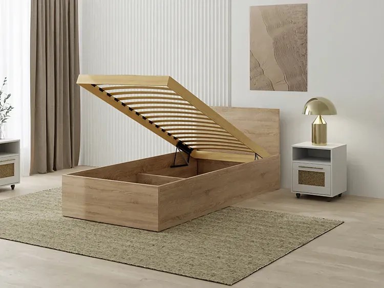 Łóżko Z Zagłówkiem I Materacem Dąb Sonoma 90X200 W7-T26