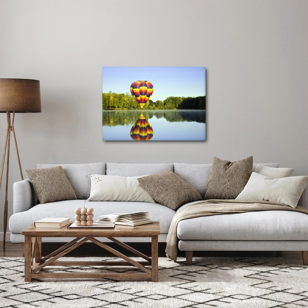 Obraz balonu na ogrzane powietrze nad jeziorem (70x50 cm)